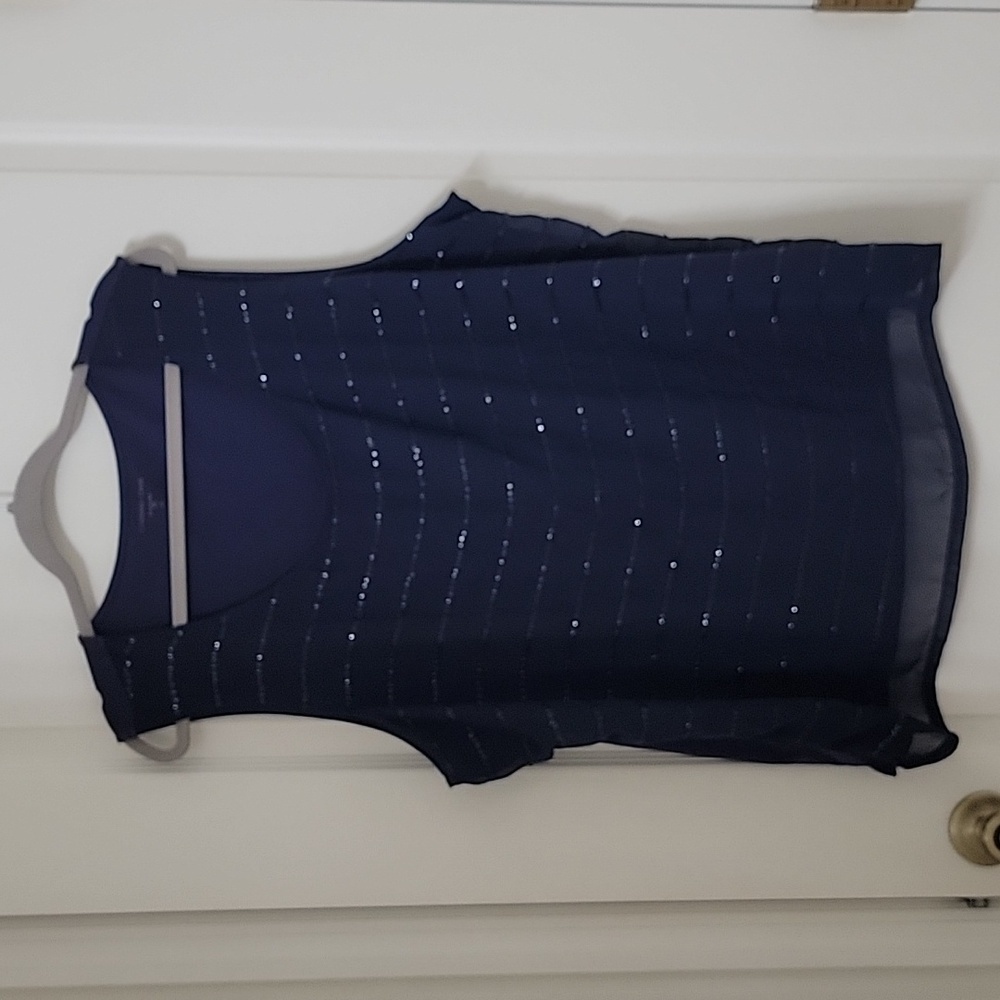 Coldwater Creek 3X Navy Blue Sequin Stripe Sleeveless Top Gently Used Condition
